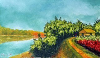 Nguyen Huu Thuan; House Near By Lo River, 2015, Original Painting Oil, 80 x 48 cm. Artwork description: 241 LO is the name of river through out many provinces in the North- West of Vietnam...