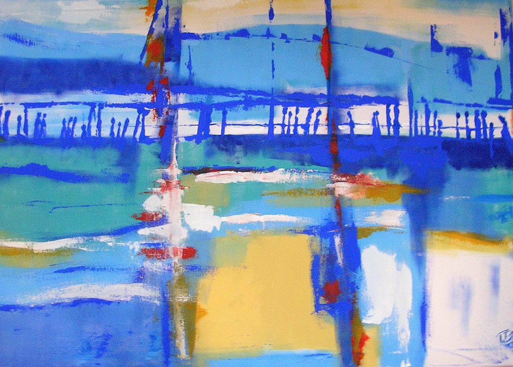 Tia Bley; The Pier, 2016, Original Painting Acrylic, 100 x 70 cm. Artwork description: 241 semiabstract. Dramatic clear colors, high depth, reduced shapes. ...