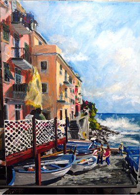 Michael Tieman; Tide Watch, Riomaggiore Italy, 2012, Original Painting Acrylic, 18 x 24 inches. Artwork description: 241   Landscape painting of the Cinque Terre area of Italy, the charming town of Riomaggiore.  ...