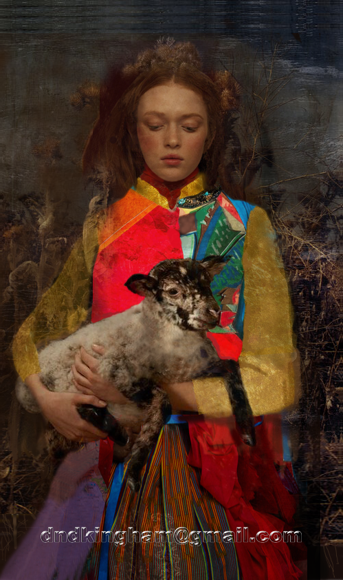 David Kingham; Girl And Lamb, 2019, Original Digital Art, 61 x 78 cm. Artwork description: 241 Girl w.  lamb...