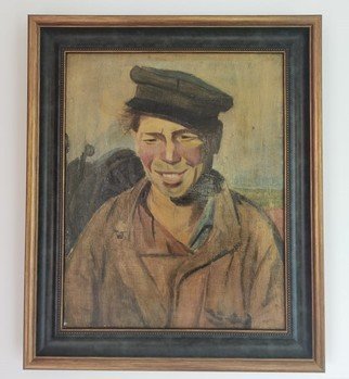 Tihomir  Vachev; Eastern European Worker, 1993, Original Painting Oil, 41 x 50 cm. Artwork description: 241 The inspiration for the painting came from the hard- working Eastern Europeans who impressed me during my childhood.  The painting was painted when I was 12 years old. ...