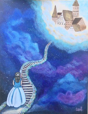 Sowjanya Tirunagari; Dreamland, 2020, Original Painting Acrylic, 16 x 20 inches. Artwork description: 241 A girl can dream big and has the power to fulfil her dreams ...