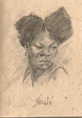 Santiago Londono; Woman From Haiti, 2010, Original Drawing Charcoal, 4 x 6 inches. 