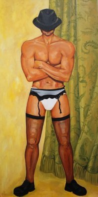 Tiziana Fejzullaj; The Man With Stockings, 2015, Original Painting Oil, 48 x 24 inches. 