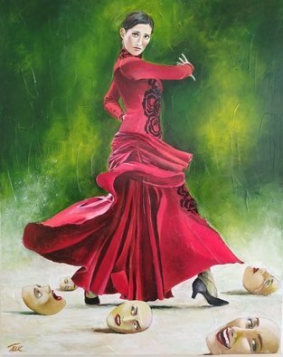 Krisztina T.Molnár; Duende, 2019, Original Painting Acrylic, 80 x 100 cm. Artwork description: 241 The essence of flamenco and art, it is hard to put into words it simultaneously means an inspired state, madness, desire, blood, doom, catharsis, sounds, scents, hot winds and movements.  The duende is a mysterious force that everyone feels, but no philosopher can explain.  It is not ...