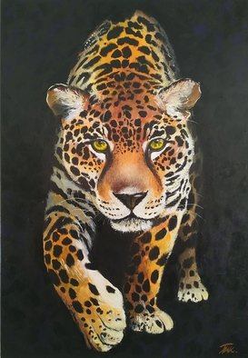 Krisztina T.Molnár; Jaguar, 2019, Original Painting Acrylic, 70 x 100 cm. Artwork description: 241 The name jaguar comes from an Indian word meaning who cold cocks you with a leap.It has no opponent in the wilderness, it can hide well.  It is the embodiment of true strength and power. ...