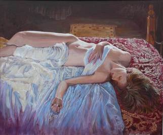 Tomas Omaoldomhnaigh; Peaceful Morn, 2009, Original Painting Oil, 24 x 20 inches. Artwork description: 241  Nude, Nudes, Figurative, girl, woman, reclining, bed, pose, naked, Co Clare, Ireland,  Irish, Ennis, ...
