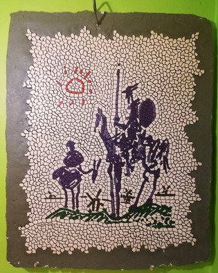 Ercan Toprak; Don Quixote, 2009, Original Mosaic, 117 x 88 cm. Artwork description: 241 The original was hand- drawn by Pablo Picasso. This is a reproduction of that hand- drawn art. It is flour- coloured and hand carved. ...