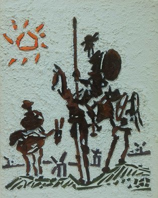 Ercan Toprak; Don Quixote, 2018, Original Mosaic, 30 x 42 cm. Artwork description: 241 This is my version of Pablo Picasso s Don Quixote.  It is a reproduction with my choice of colours.  I used glass mosaic and I used suture and acrylic paint as base.  ...