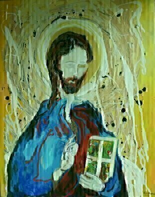 Paulo Medina, 'Christ Blessing', 2018, original Mixed Media, 80 x 100  cm. 
