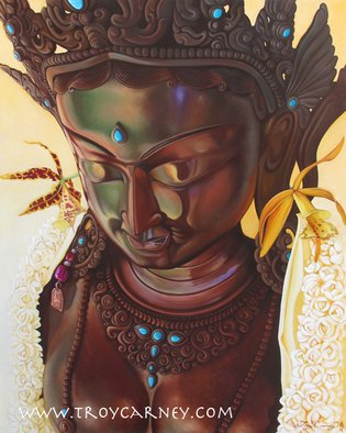 Troy Carney; Divine Grace, 2010, Original Painting Oil, 48 x 56 inches. Artwork description: 241  tara, green tara, troycarney, divine grace, kauai art, artist kauai, hawaii, moloa'a stupa, ...