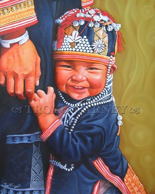 Troy Carney; Ly Ta May, 2008, Original Painting Oil, 24 x 30 inches. Artwork description: 241  This is a Red Dao baby girl from a tribe high in the mountains of northern Vietnam. I am good friends with her family and when I return I will bring them a copy of this painting. The paints painted image wraps on the sides ( gallery wrap) .  ...