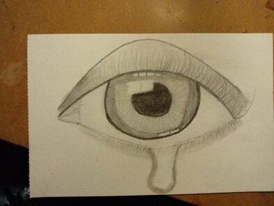 Lahoma Grant; Emotional, 2022, Original Drawing Pencil, 3 x 4 inches. Artwork description: 241 Crying realistic eye drawn with pencil using emotions as first thought it s my favorite and first drawn eye that looks pretty real with tears.  Only one eye not two ...
