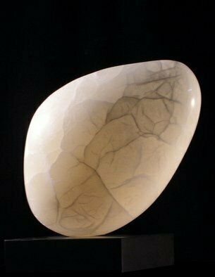 Terry Mollo; Moonglow, 2010, Original Sculpture Stone, 8 x 11 inches. Artwork description: 241  Abstract almost- oval form inspired by a variety of  small,  delicate bubble shells, Moonglow is carved and hollowed white translucent Italian alabaster. Light passes through to reveal the inner workings, veins and secrets of this beautiful stone.  ...