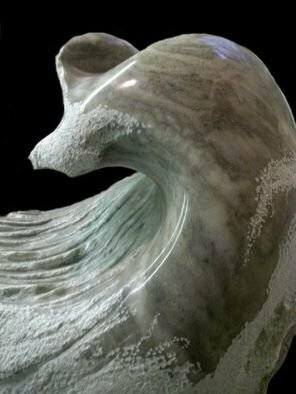 Terry Mollo; Next Wave, 2013, Original Sculpture Stone, 18 x 12 inches. Artwork description: 241    Silver Cloud Alabaster carved into a waveform. Stone color and carved texture creates the feel of a wave on a cloudy day, with white foam against a grey/ beige breaking wave.  ...