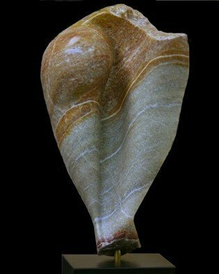 Terry Mollo; Sea Birth Front View, 2009, Original Sculpture Stone, 6 x 12 inches. Artwork description: 241     Alabaster colors green, gold, beige, cranberry and apricot in a conch- like sea form, hinting embryonic organic flow.    ...