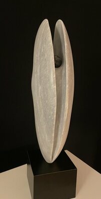 Terry Mollo; Shell With Pearl, 2023, Original Sculpture Stone, 6 x 22 inches. Artwork description: 241 A grey and off- white marble, this shell has a black alabaster pearl nestled within. ...