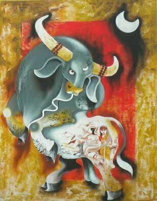 Uttam Manna; Father, 2019, Original Painting Acrylic, 36 x 48 inches. Artwork description: 241 bull here is father of ganesha...