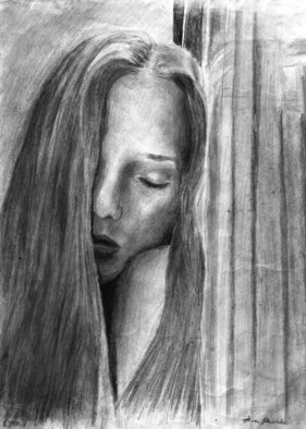 Iva Pavelic; Girl Dreaming, 2008, Original Drawing Graphite, 21 x 29 cm. Artwork description: 241 Dreamy drawing on A4 paper of girl in love...