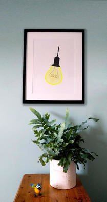 Nicola Barnes; Lightbulb Moment, 2017, Original Printmaking Other, 297 x 420 mm. Artwork description: 241 Screen printed lightbulb with hand painted glow in the dark bulb and hand sewn copper filament embroidery. ...