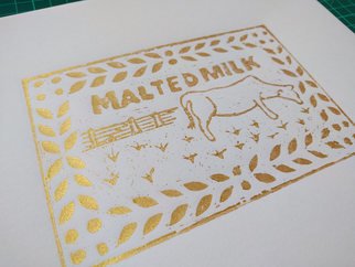 Nicola Barnes; Malted Milk, 2017, Original Paper, 10 x 8 inches. Artwork description: 241 The glorious malted milk biscuit. Lino print in gold ink on Japanese Simili paper. ...