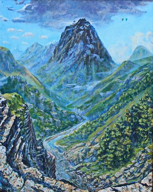 Leo Karnaukhov; Monte Noire, 2005, Original Painting Oil, 83 x 91 cm. Artwork description: 241 landscape with UFO...