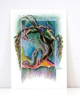 Valda Fitzpatrick, 'Abstract Tree Landscape', 2019, original Mixed Media, 5 x 7  . Artwork description: 1911 I start my designs by making my own paper pulp from dried flowers, grass, Spanish flax, which is specifically designed for paper making , some recycled material adds different one of a kind textures, which I form into hand made paper sheets. The sheets are then adhered on ...