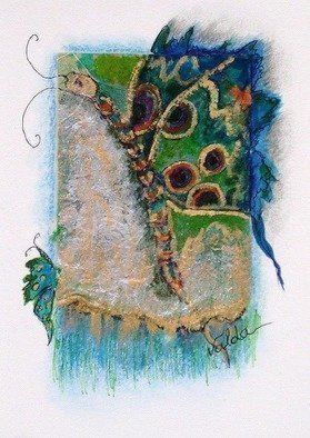 Valda Fitzpatrick, 'Green Butterfly', 2019, original Mixed Media, 5 x 7  . Artwork description: 1911 I start my designs by making my own paper pulp from dried flowers, grass, Spanish flax, which is specifically designed for paper making , some recycled material adds different one of a kind textures, which I form into hand made paper sheets . The sheets are then adhered on ...