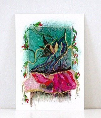 Valda Fitzpatrick, 'Hidden Bird', 2019, original Mixed Media, 5 x 7  . Artwork description: 2307 I start my designs by making my own paper pulp from dried flowers, grass, Spanish flax, which is specifically designed for paper making , some recycled material adds different one of a kind textures, which I form into hand made paper sheets. The sheets are then adhered on ...