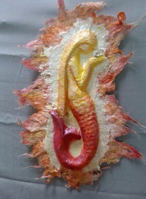 Valda Fitzpatrick; Mermaid, 2022, Original Mixed Media, 12 x 21 inches. Artwork description: 241 To the mermaid , I invented my own hand made paper, adding silk and other materials to give it strength. ...