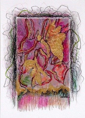 Valda Fitzpatrick, 'My Golden Butterflies', 2019, original Mixed Media, 5 x 7  . Artwork description: 2307 I start my designs by making my own paper pulp from dried flowers, grass, Spanish flax, which is specifically designed for paper making , some recycled material adds different one of a kind textures, which I form into hand made paper sheets . The sheets are then adhered on ...