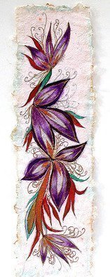Valda Fitzpatrick, 'Purple Lilies', 2019, original Paper, 6 x 22  . Artwork description: 1911 This collection is designed by making my own handmade paper, which i start with a collection of material mostly found in my flower garden, which are dried, ground and added to the pulp.  Lastly some Spanish flax is added to form my sheets.When dry , they are ...