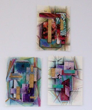 Valda Fitzpatrick; Set Of Three Square Structures, 2021, Original Mixed Media, 5 x 7 inches. Artwork description: 241 the main structure regarding the set I designed with my own hand made paper I formulated. The formation of squares is adhered on heavy watercolor paper...