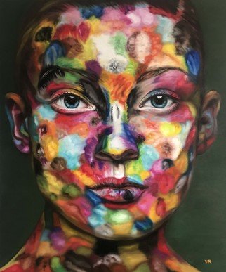 Valentina Andrees; Anna In Colors, 2020, Original Painting Oil, 100 x 120 cm. Artwork description: 241 Portrait of a woman with color swatches...