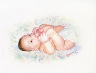 Natallia Valiukevich; I Have To Try This Thing, 2018, Original Watercolor, 15 x 11 inches. Artwork description: 241 Watercolor baby tenderness people ...