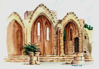 Giovan Beck; Old Town Rhodes Greece, 2008, Original Watercolor, 31 x 23 cm. Artwork description: 241  Plein Air watercolour original painting: Ruined Temple of the Crusaders Time in Rhodes, Greece. ...