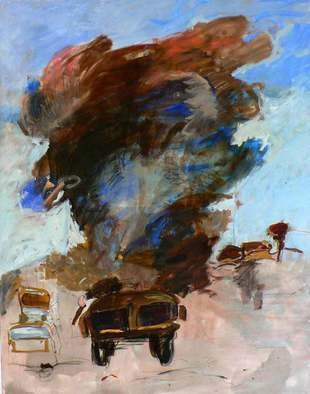 B� Van Der Heide; Jeep, 2011, Original Painting Acrylic, 160 x 190 cm. Artwork description: 241    Afganistan, war, soldiers, fire, smoke  ...