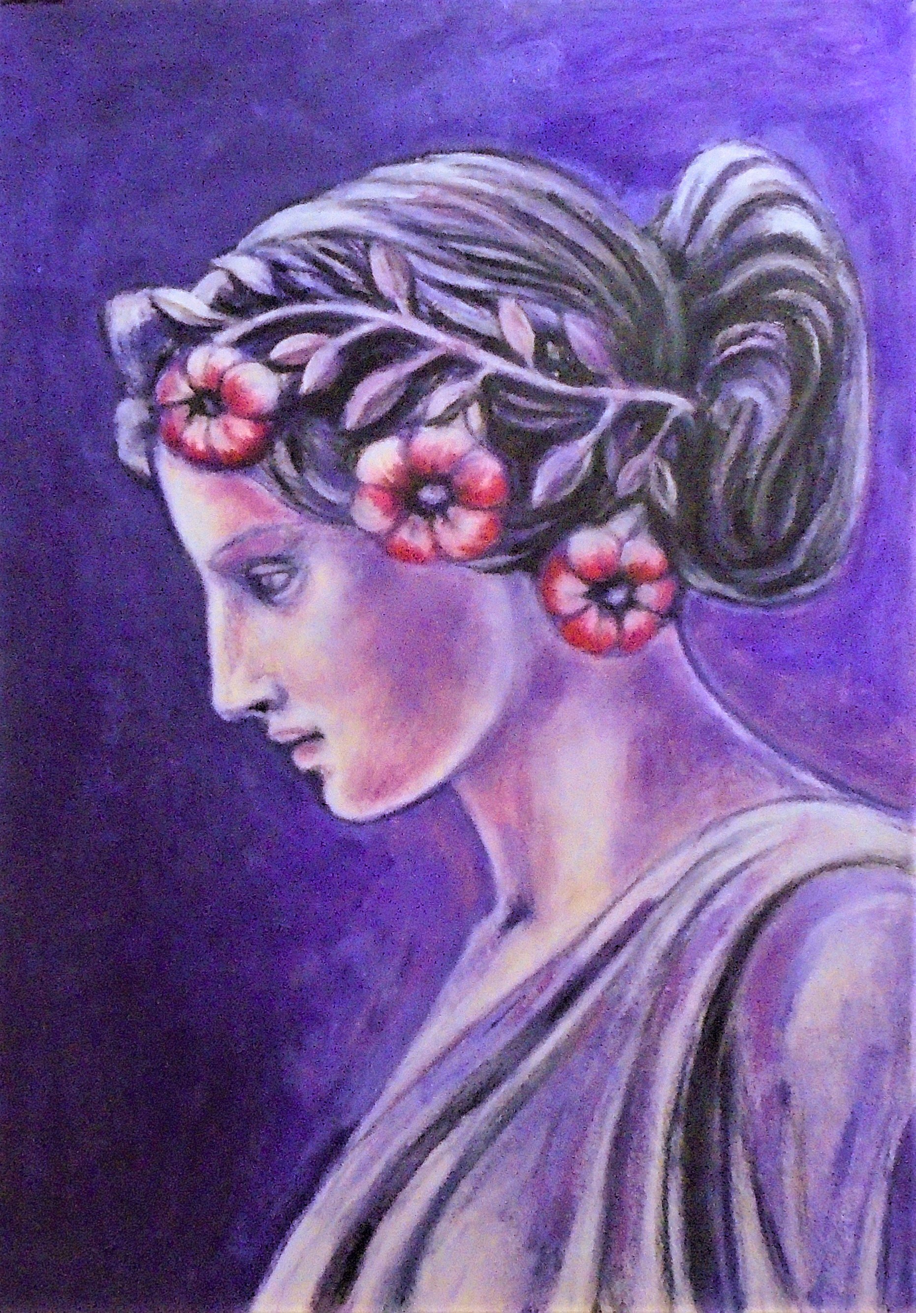 Varvara Vitkovska; Gnostic Muse, 2020, Original Painting Acrylic, 42 x 59 cm. Artwork description: 241 This work is inspired by the art of Ancient Greece, it is an attempt to understand the mysterious message, to comprehend the canons of beauty. ...