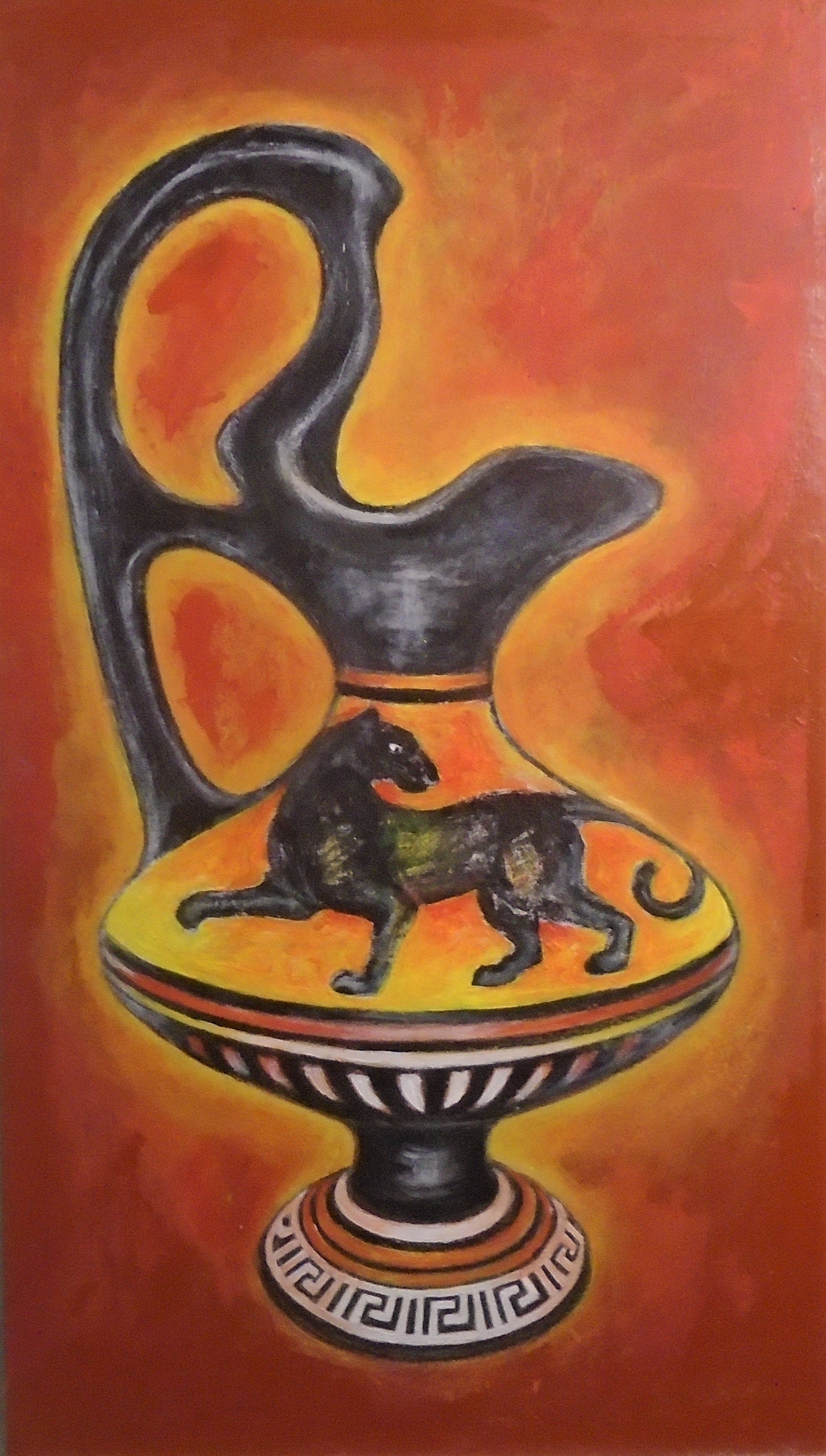 Varvara Vitkovska; Jug With Panther, 2020, Original Painting Acrylic, 40 x 69 cm. Artwork description: 241 This work is inspired by the art of Ancient Greece, it is an attempt to understand the mysterious message. ...
