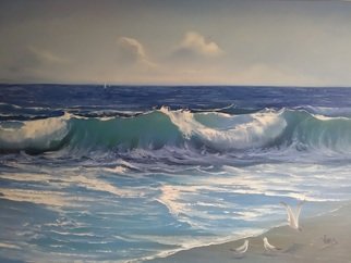 Vasil Vasilev; Mediterranean Sea, 2020, Original Painting Oil, 70 x 50 cm. Artwork description: 241 Cyprus 2016, sea water, seagulls, waves, sun, wind sand on beach...