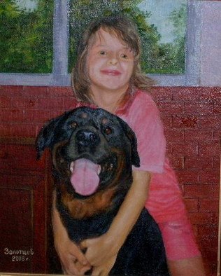 Vasily Zolottsev; The Girl With A Dog, 2006, Original Painting Oil, 30 x 40 cm. Artwork description: 241   The picture is custom- made.  ...