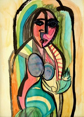 Vanessa Bernal; Madonna Without Child, 2006, Original Watercolor, 8 x 10 inches. Artwork description: 241  Watercolor, Abstract Expressionism, Expressionism, Abstract, Modern Art, Cubism     ...