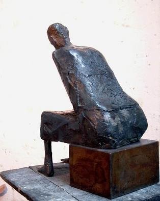 Venelin Ivanov; Seated Woman, 1982, Original Sculpture Bronze, 12 x 30 cm. 