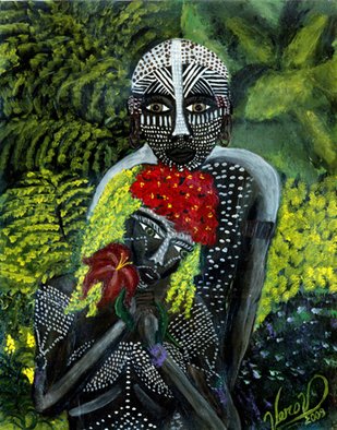 Veronica V. Bahman; African Lovers, 2009, Original Painting Acrylic, 14 x 17 inches. Artwork description: 241  African Lovers, from the east of Ethiopia, the kids from this part of planet dressed up with flowers and paintings from nature, to offer to the world a wonderful and unique show for the people visiting them and photographing them, exposing one of the most treasured values ...