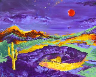 Sergey Lutsenko; Magnetism, 2015, Original Painting Oil, 39 x 31 inches. Artwork description: 241  Planet, space, sun, surrealism, violet, cactus, abstract, mountains ...