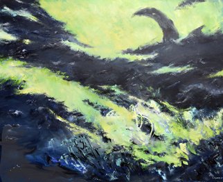 Sergey Lutsenko; Ukrainian Night, 2017, Original Painting Oil, 150 x 120 cm. Artwork description: 241 SergeyLutsenko, Ukrainian night, surrealism, village, contemporary, newmoon, green, grey, night...