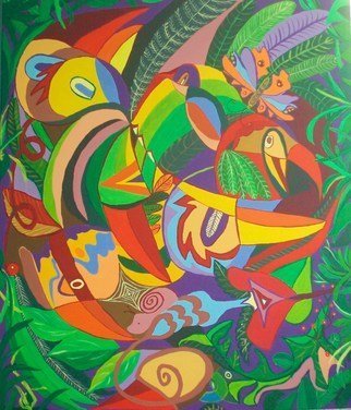Mimi Revencu; Jungle 1, 2010, Original Painting Acrylic, 50 x 70 cm. Artwork description: 241  jungle  painter birds mirabilism mimirevencu nature ...