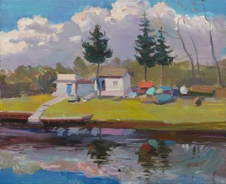 Victor Onyshchenko; At The Gulf On The River, 2017, Original Painting Oil, 55 x 45 cm. Artwork description: 241 Fresh spring landscape. Painted in Kiev at Rusanovsky dachas. First warm days this year. ...