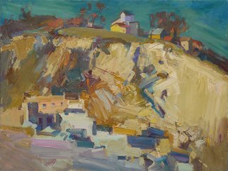 Victor Onyshchenko; Tsymbalov Yar, 2017, Original Painting Oil, 80 x 60 cm. Artwork description: 241 This landscape is painted in Kiev. Tsimbalov yar is near Nauki Avenue. High steep slopes break over an abyss. Above trees grow and houses. ...