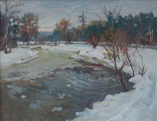 Victor Onyshchenko; Winter In The Park, 2012, Original Painting Oil, 72 x 55 cm. Artwork description: 241 Winter in the Victory park in Kyiv. Snow and frost. The lake hasn t frozen yet. In water ducks swim.  winter  snow  water  landscape  park  impressionism  realism  fineart  pleinair...